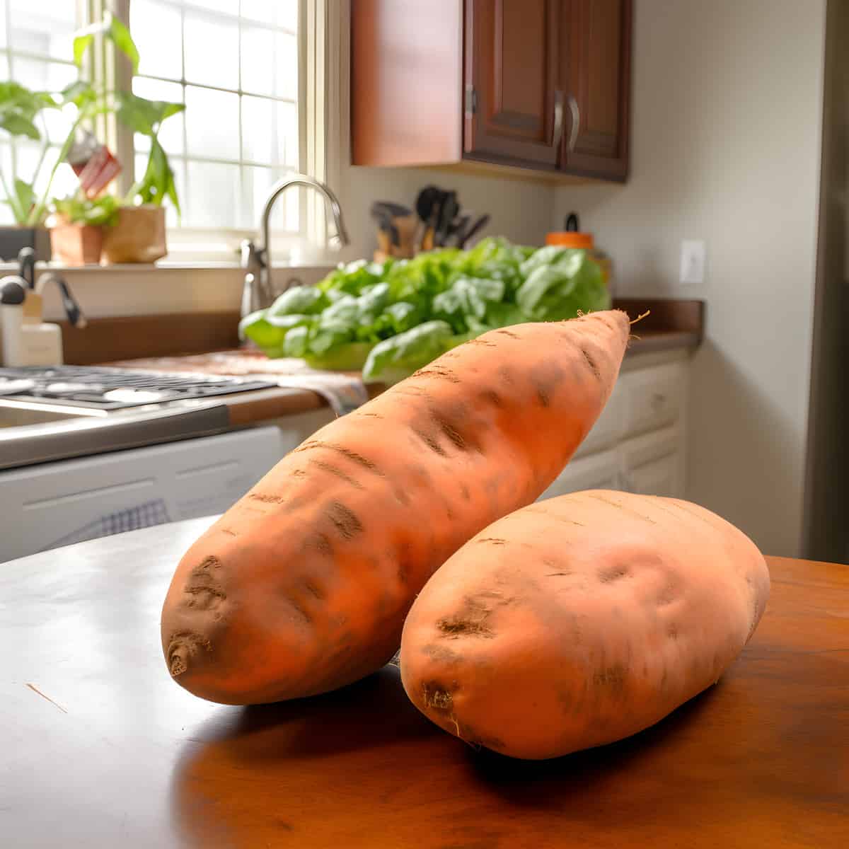 Allgold Or Okla Sweet Potatoes on a kitchen counter