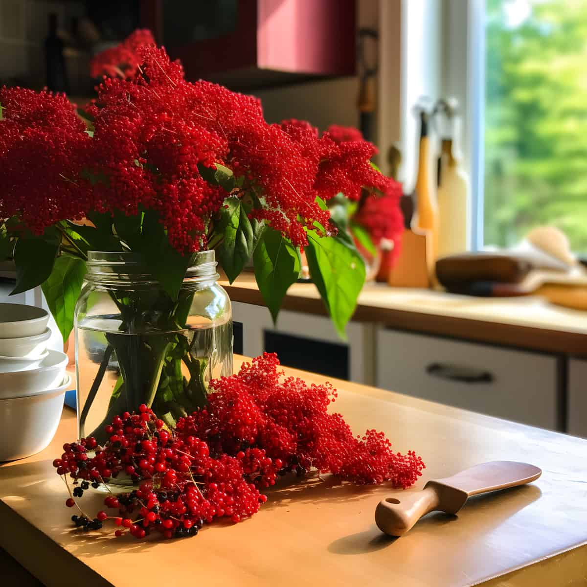 American Red Elderberries on a kitchen counter