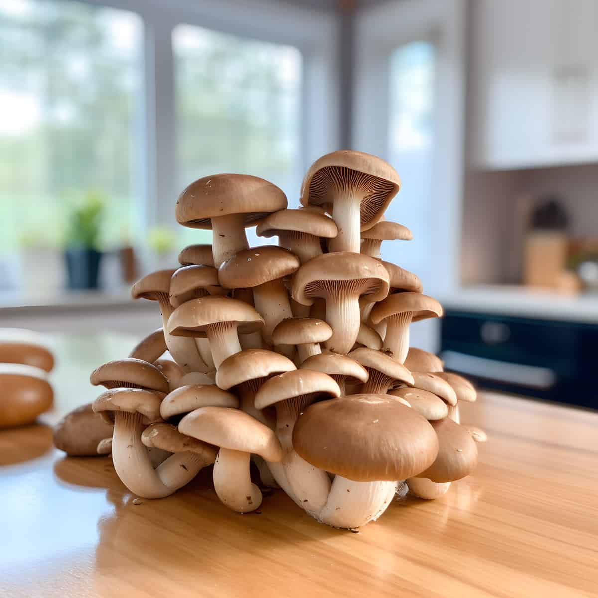 Baby Bella Mushrooms on a kitchen counter