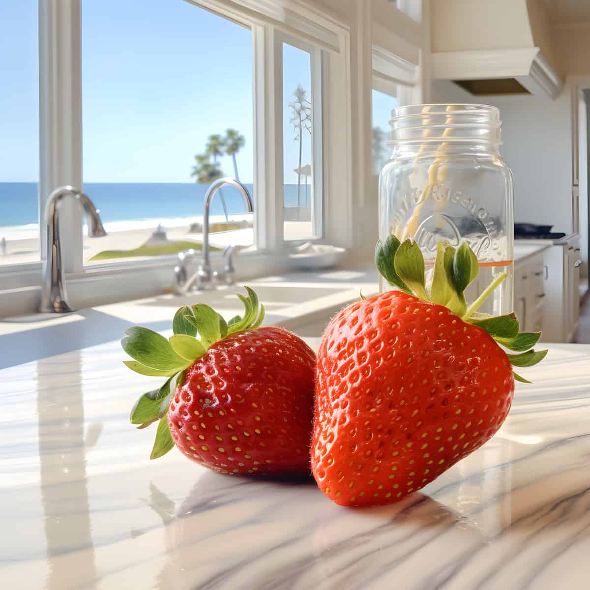 Beach Strawberries on a kitchen counter