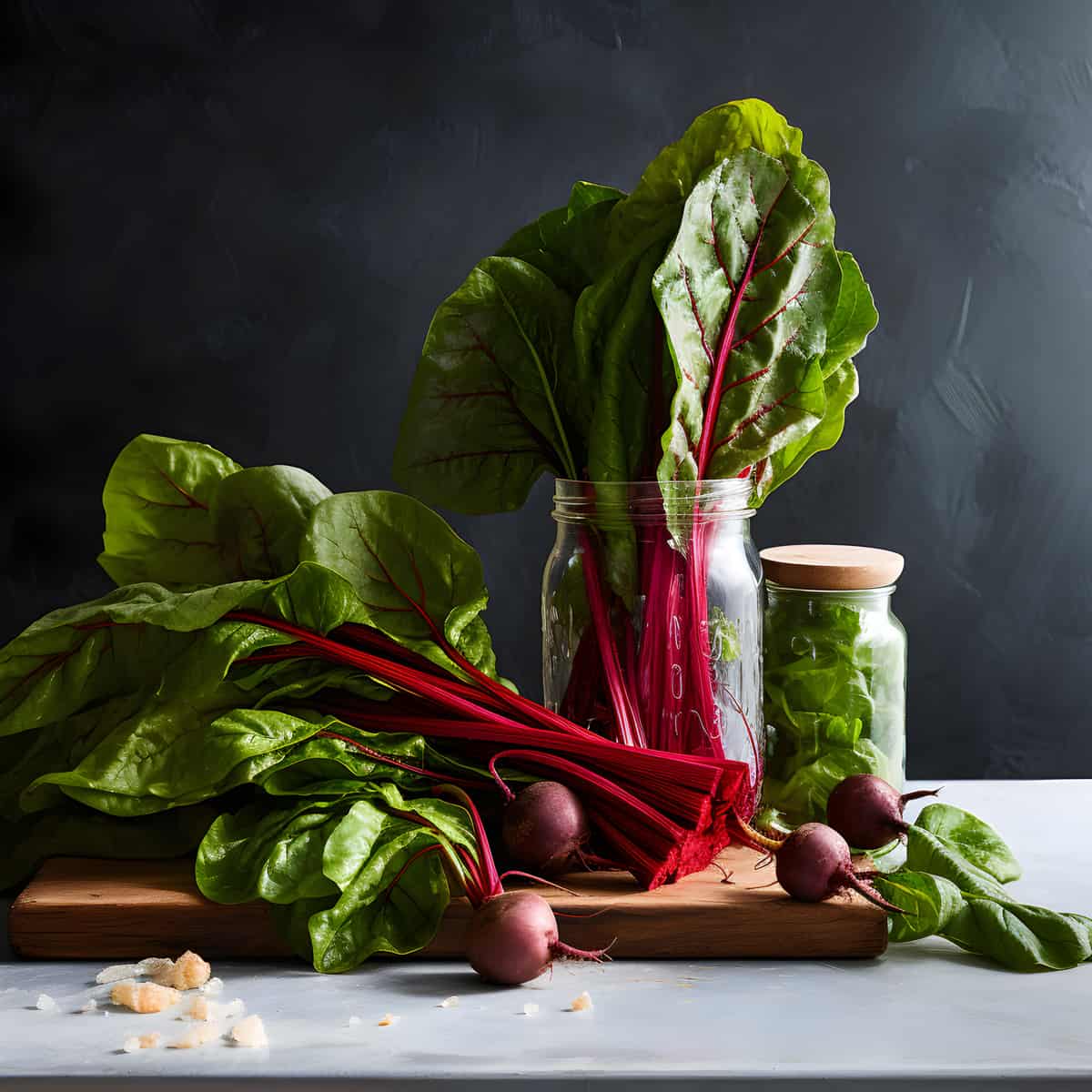 Beet Greens on a kitchen counter