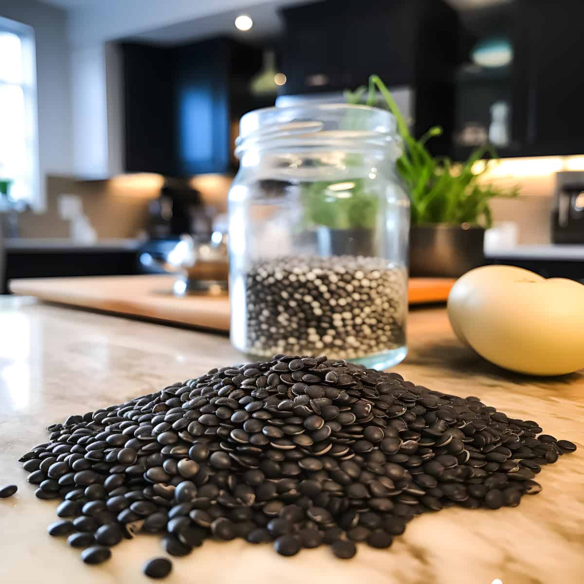Beluga Lentils on a kitchen counter