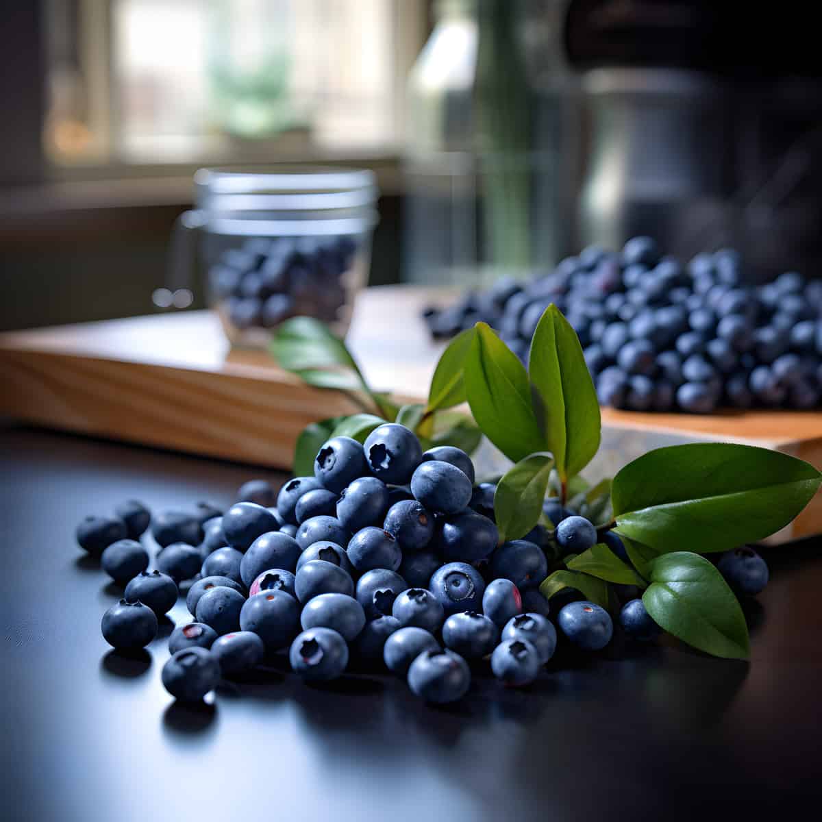 Bilberries on a kitchen counter