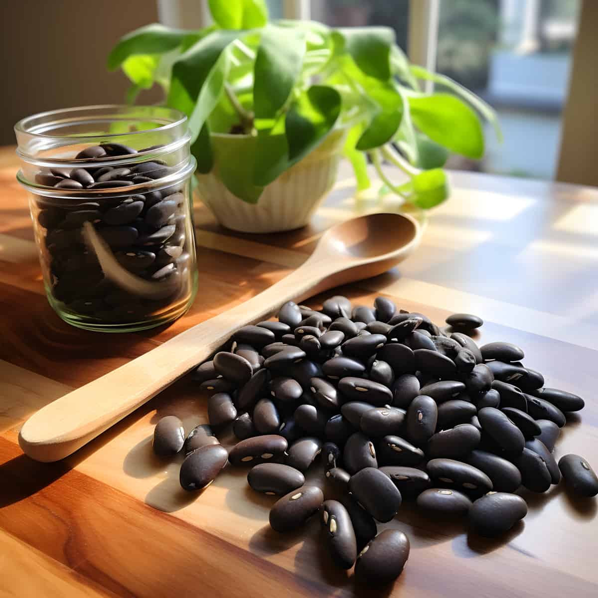 Black Turtle Beans on a kitchen counter