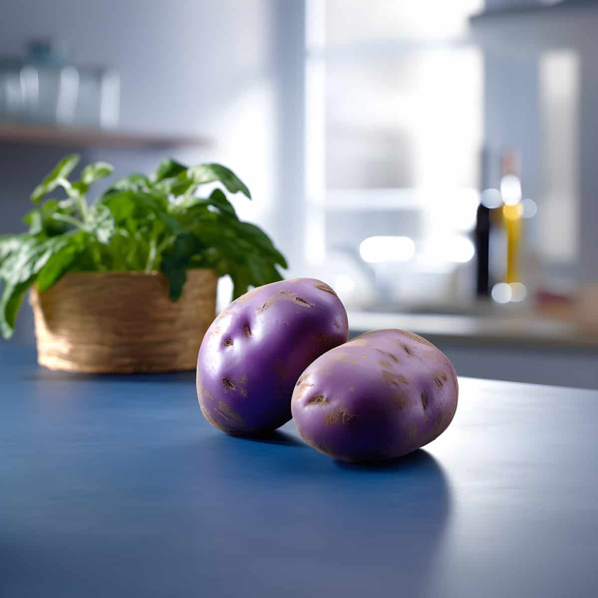 Blaue Viola Potatoes on a kitchen counter