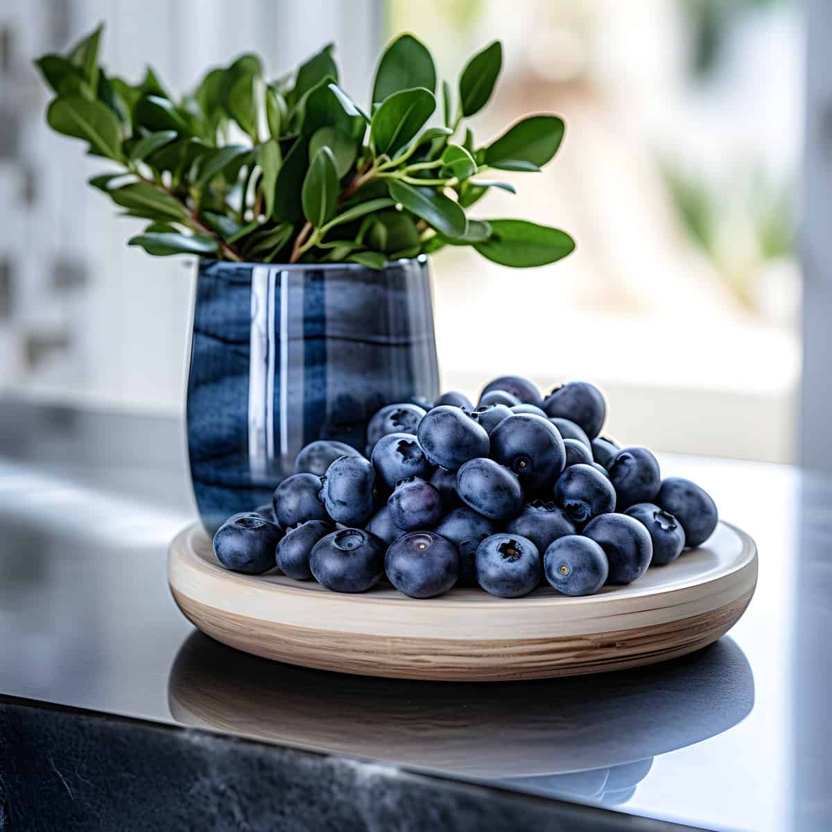 Blueberries on a kitchen counter