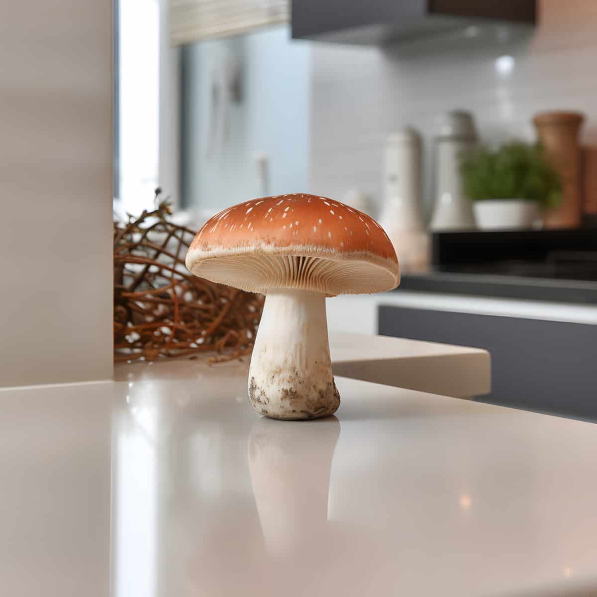 Button Mushrooms on a kitchen counter