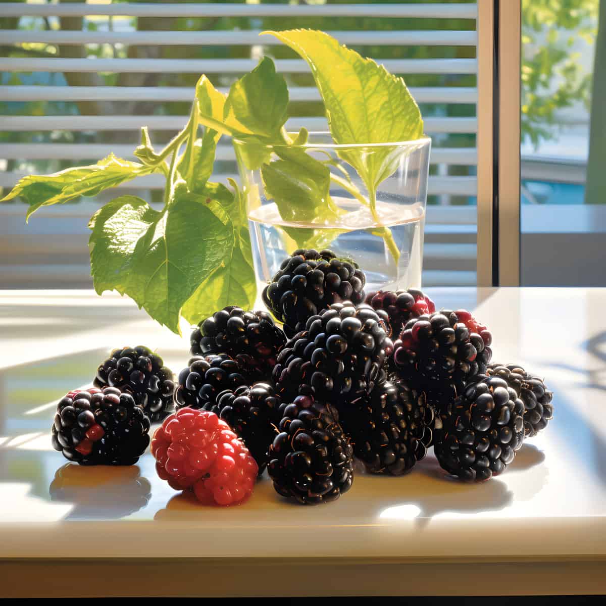 California Blackberries on a kitchen counter