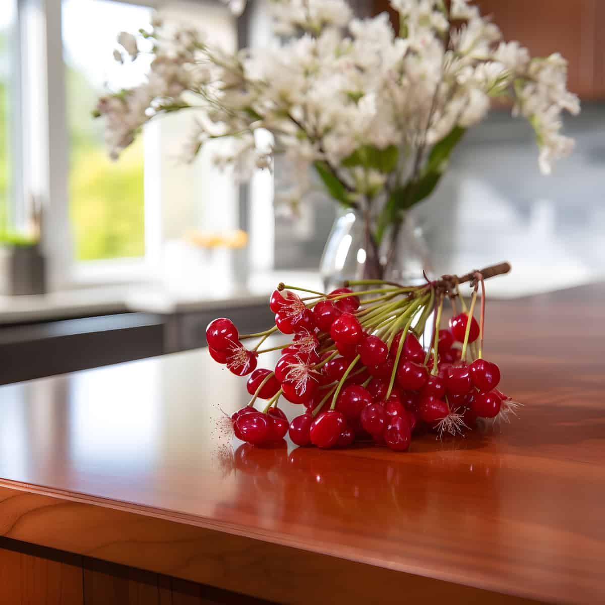 Cedar Bay Cherries on a kitchen counter