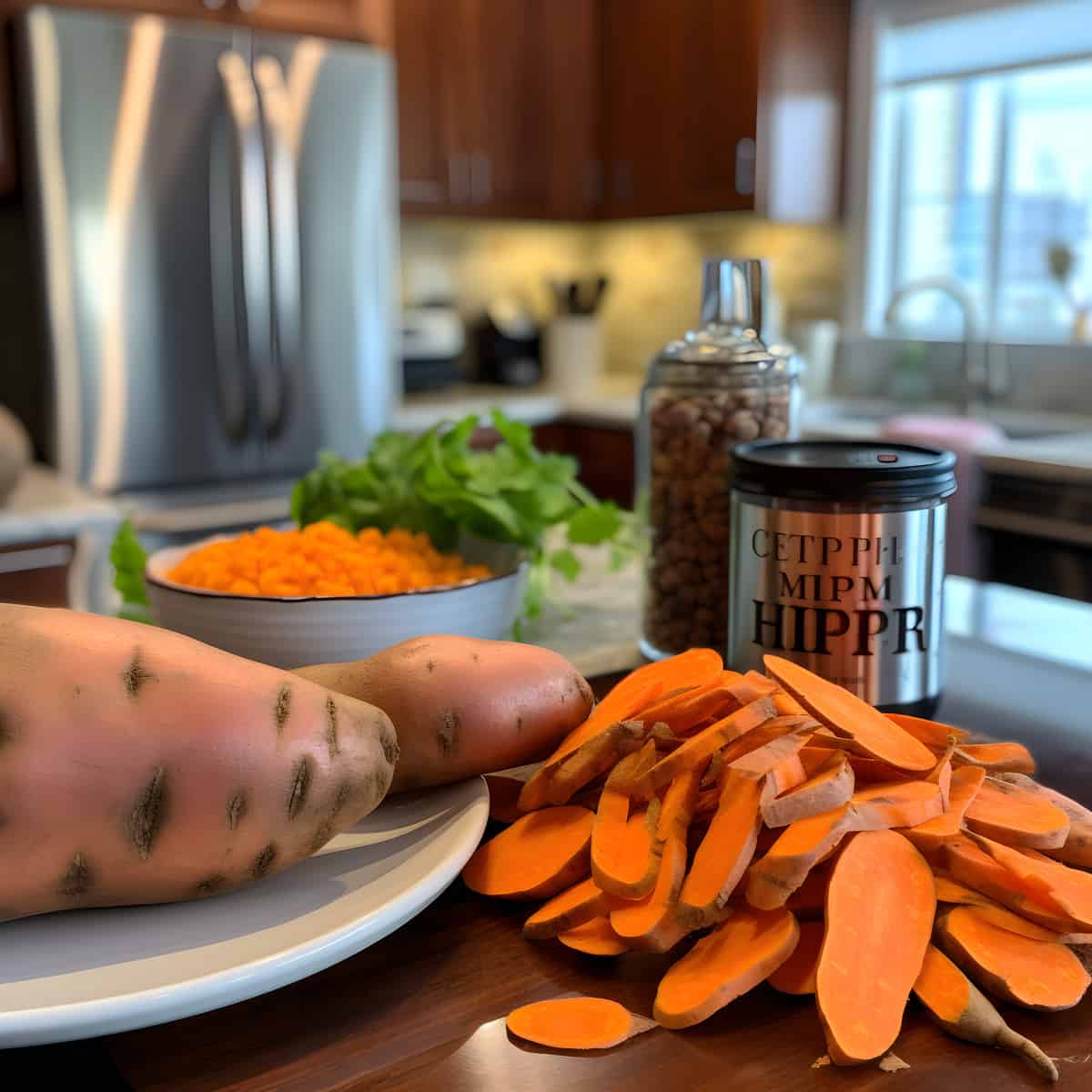Chipper Sweet Potatoes on a kitchen counter