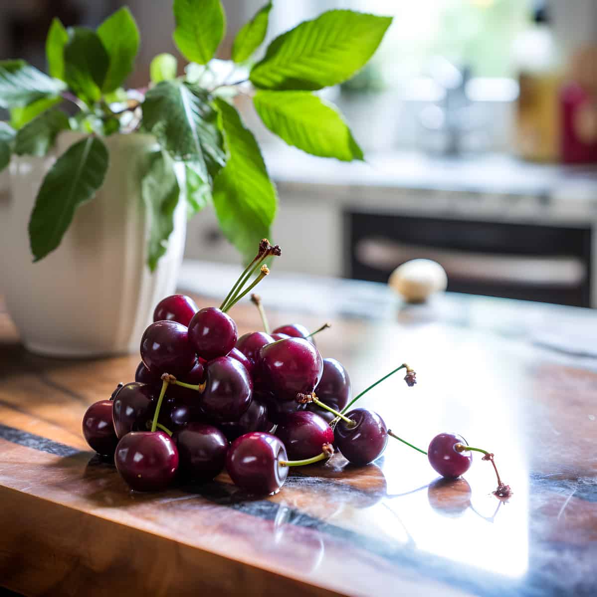 Choke Cherries on a kitchen counter