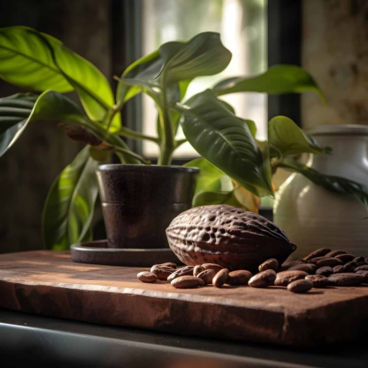 Cocoa Beans on a kitchen counter
