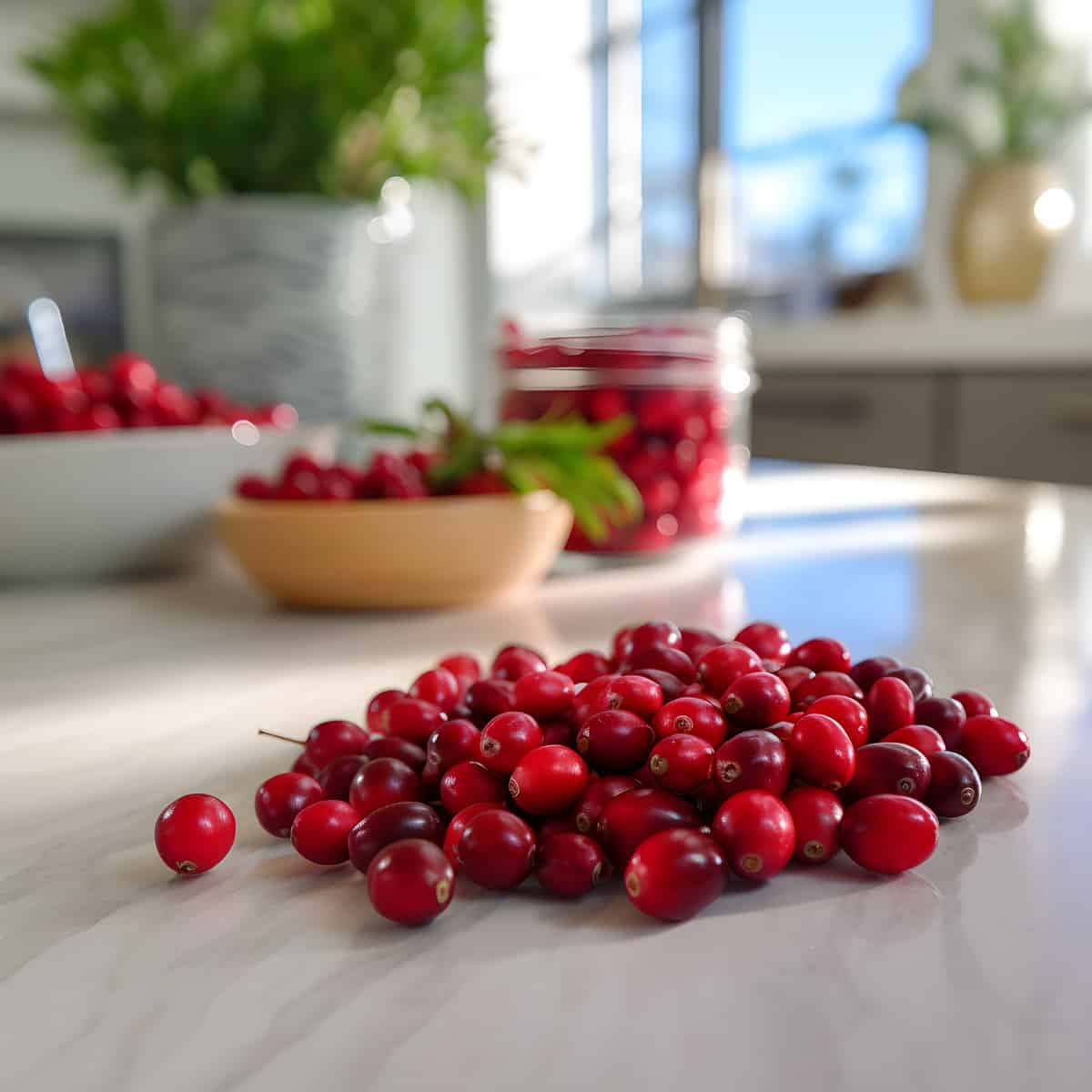 Cranberries on a kitchen counter