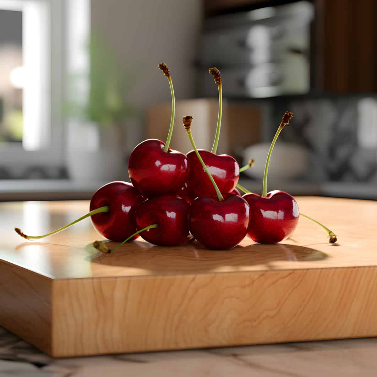 Dawyck Cherries on a kitchen counter