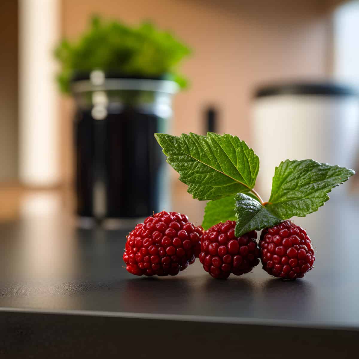 Dwarf Red Blackberries on a kitchen counter