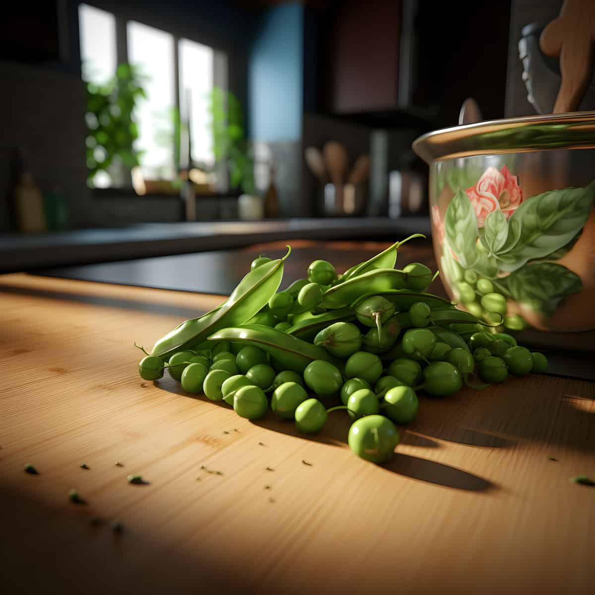 Earth Peas on a kitchen counter