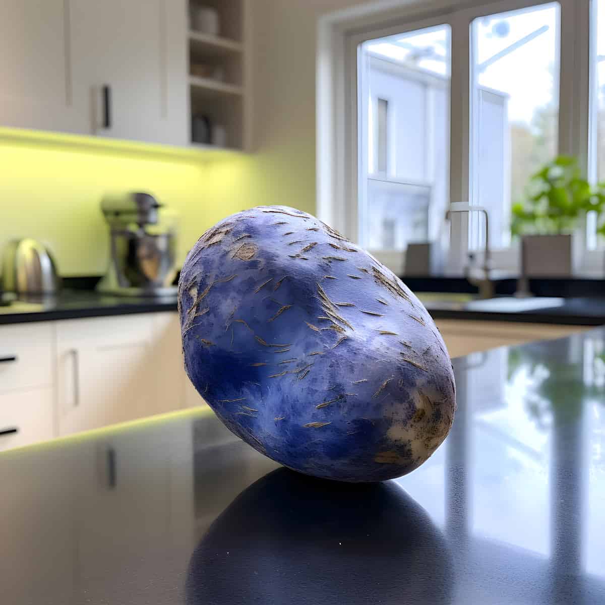 Edzell Blue Potatoes on a kitchen counter