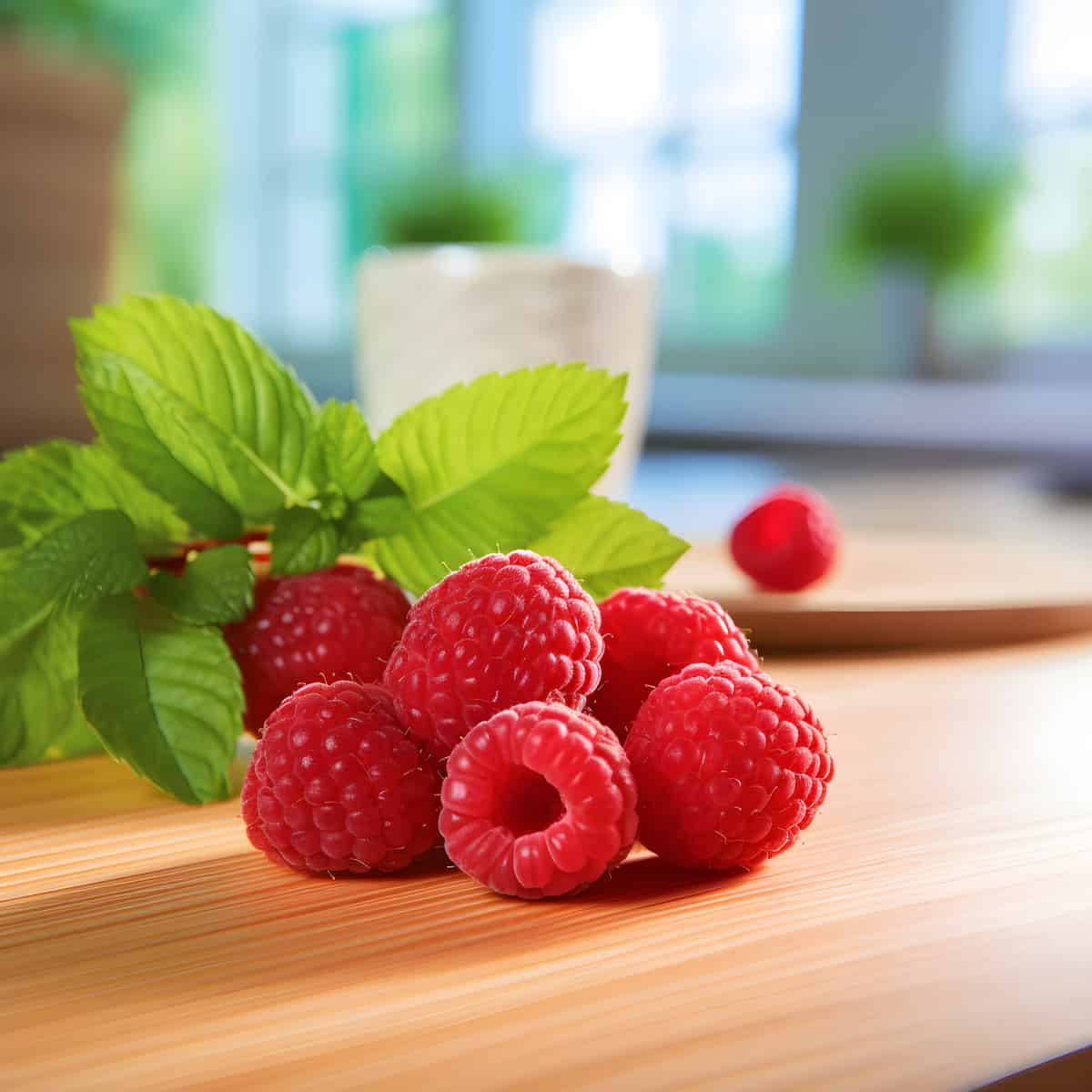 European Red Raspberries on a kitchen counter