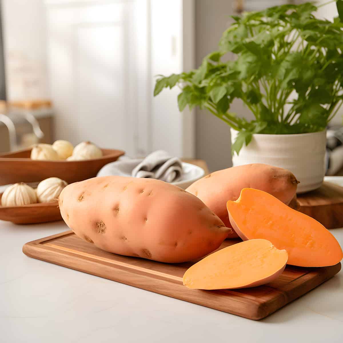 Excel Sweet Potatoes on a kitchen counter