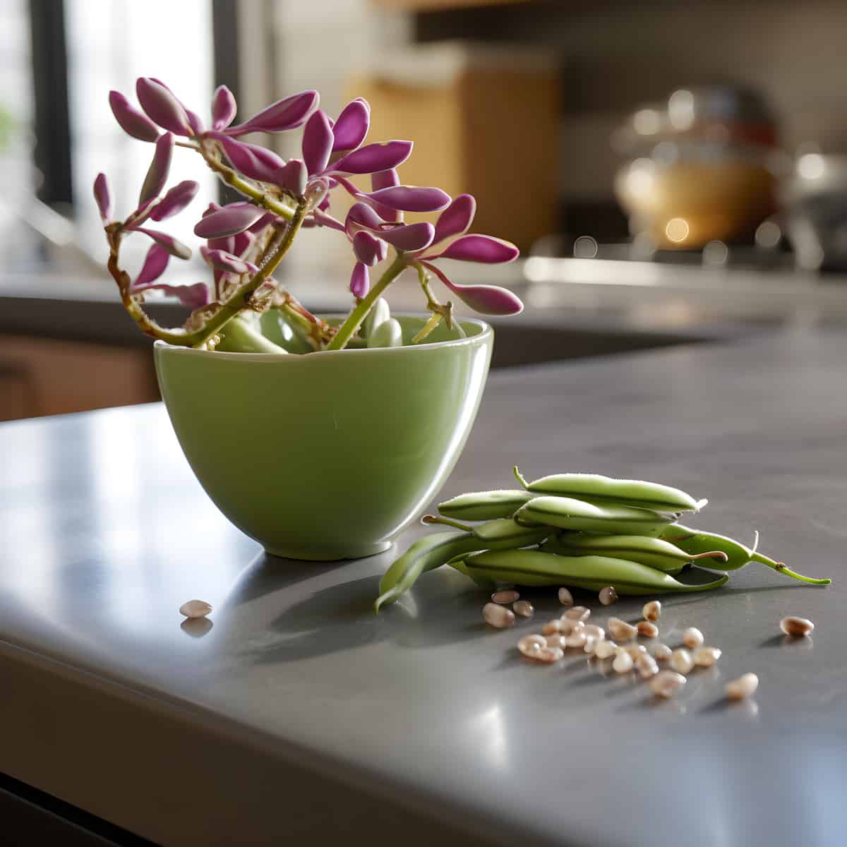 Field Beans on a kitchen counter