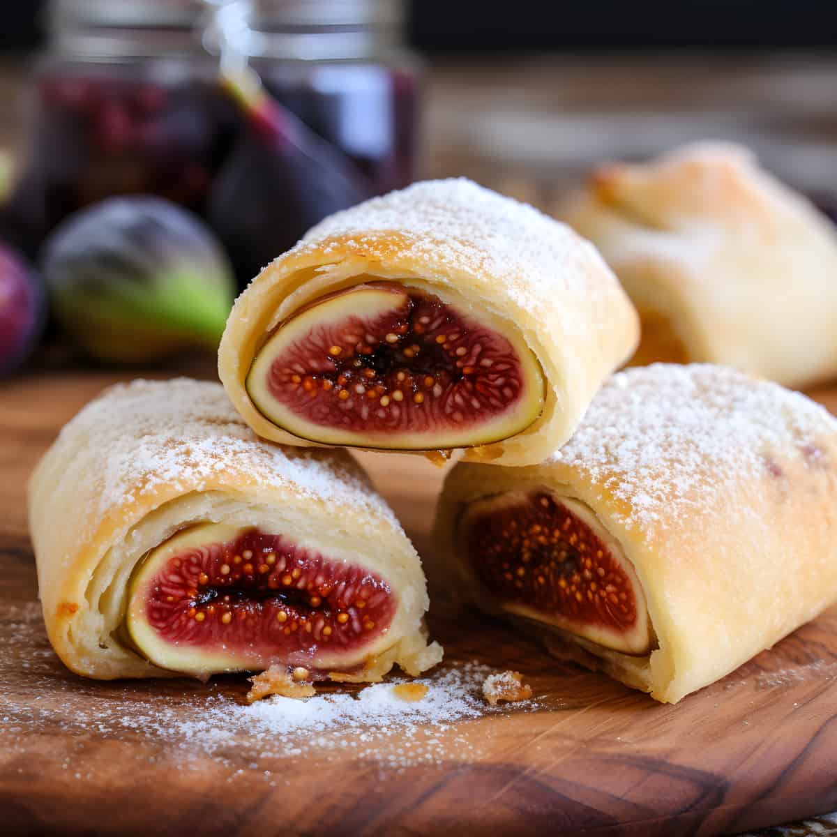 Fig Bars or Rolls on a kitchen counter
