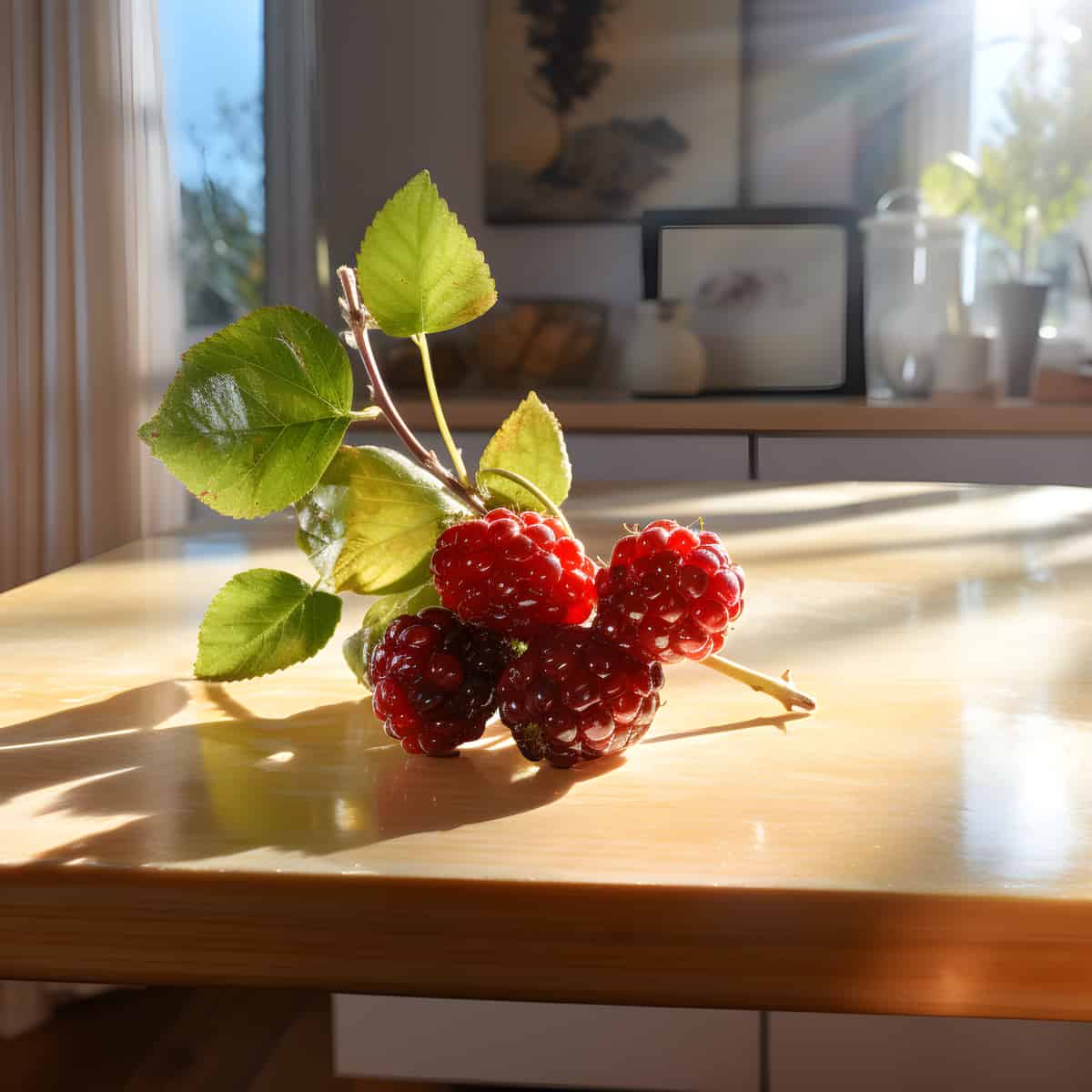 Fiveleaved Bramble Berries on a kitchen counter