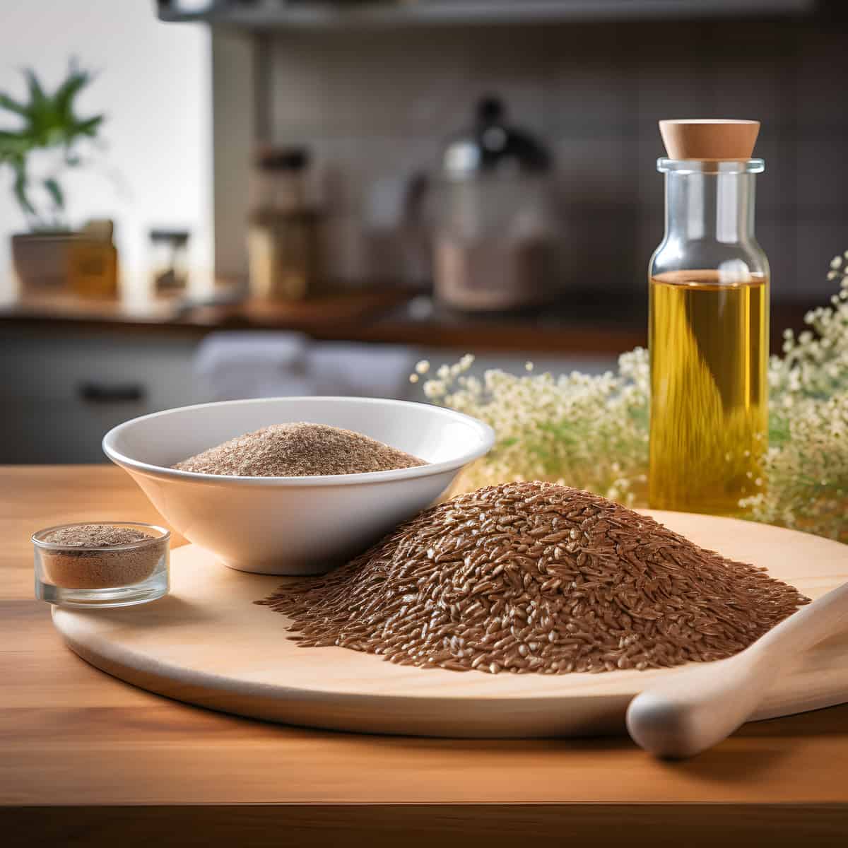 Flaxseeds on a kitchen counter