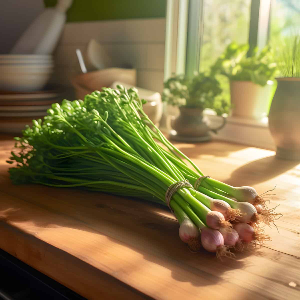 Fresh Chives on a kitchen counter