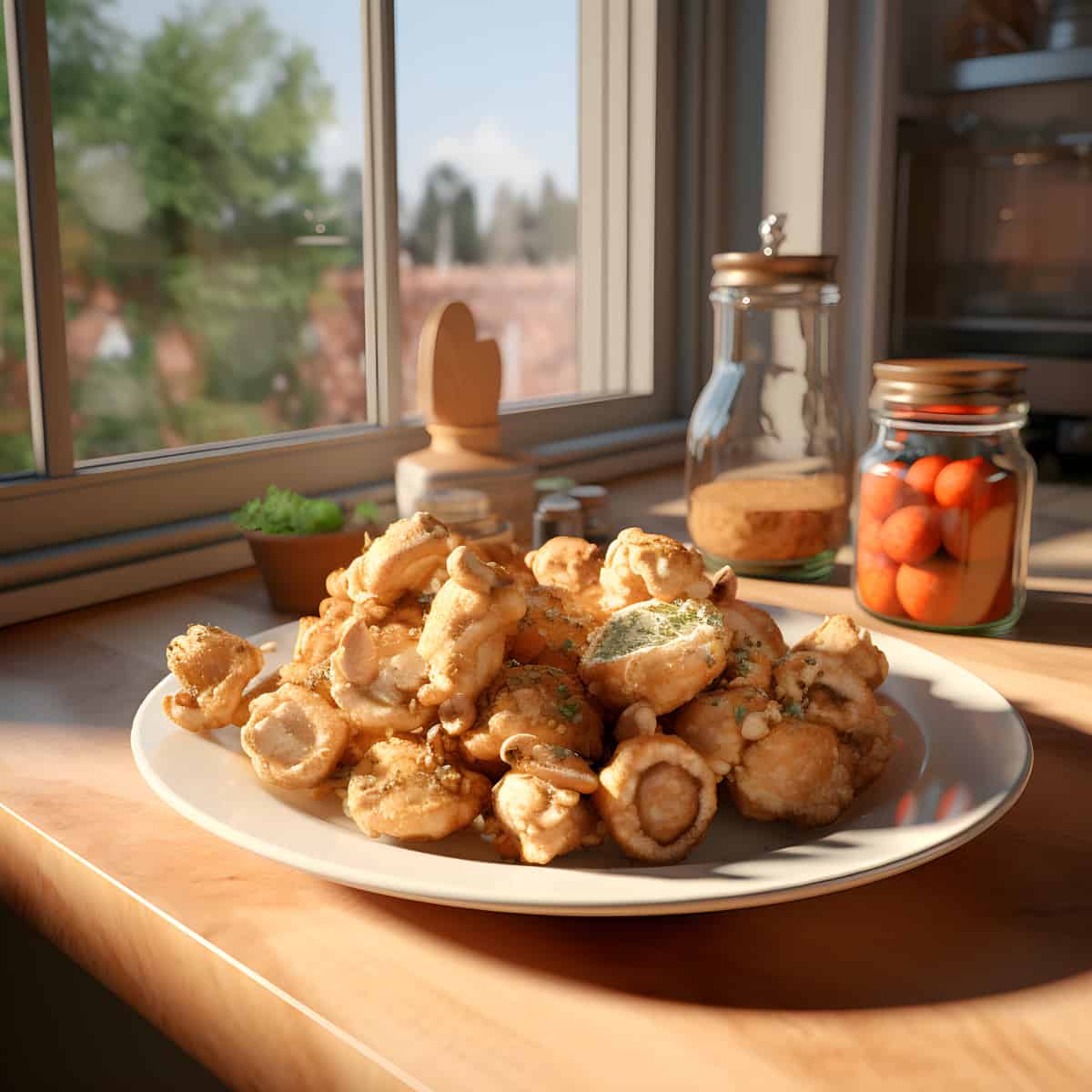 Fried Mushrooms on a kitchen counter