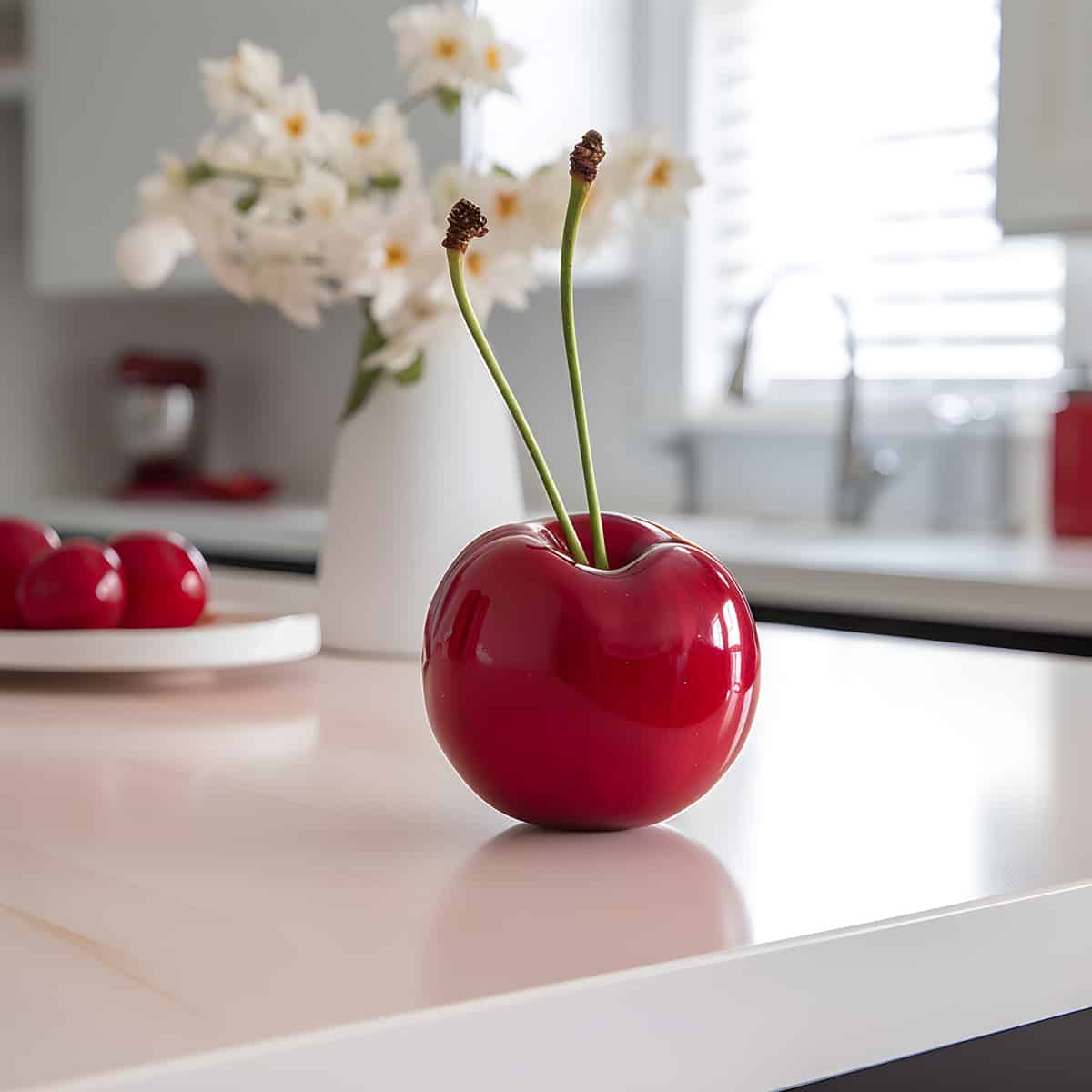 Fuji Cherries on a kitchen counter