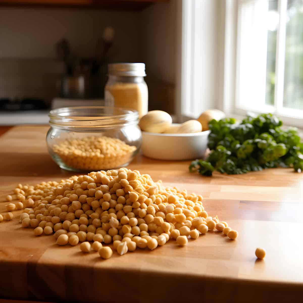 Garbanzo Beans on a kitchen counter