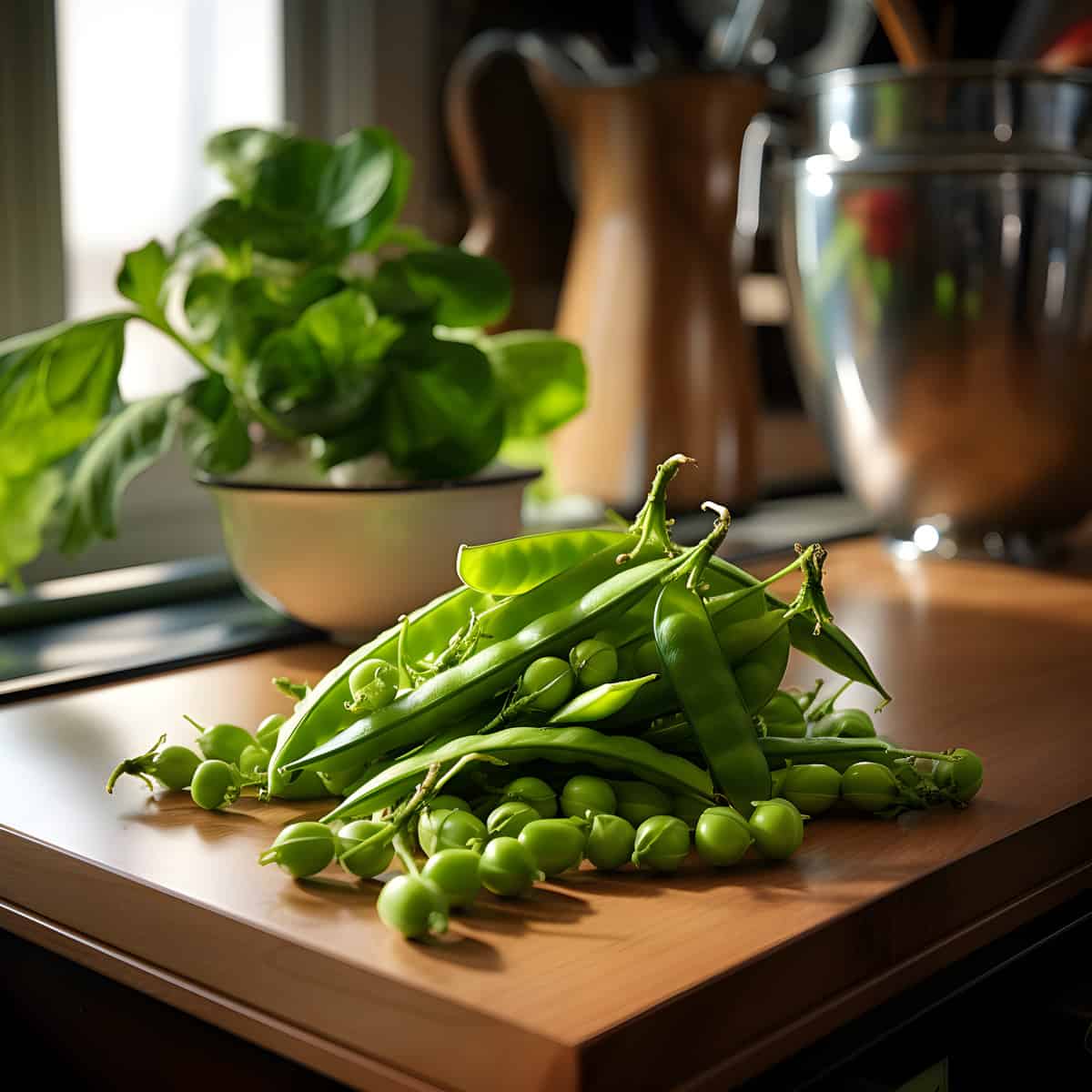 Garden Peas on a kitchen counter