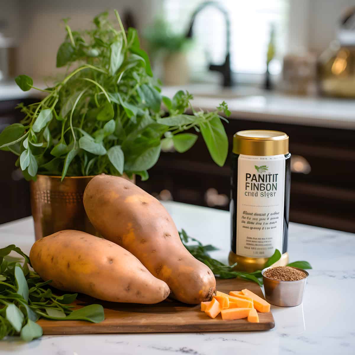 Gold Rush Sweet Potatoes on a kitchen counter
