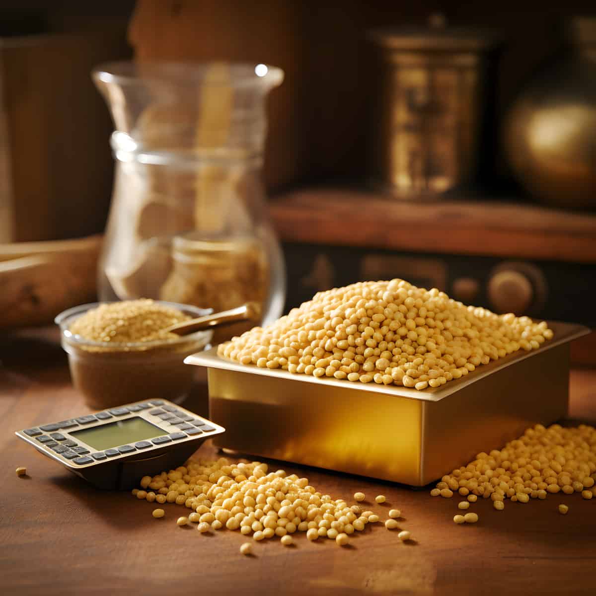 Golden Gram Beans on a kitchen counter