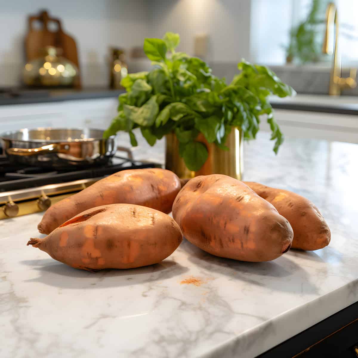 Goldmar Sweet Potatoes on a kitchen counter