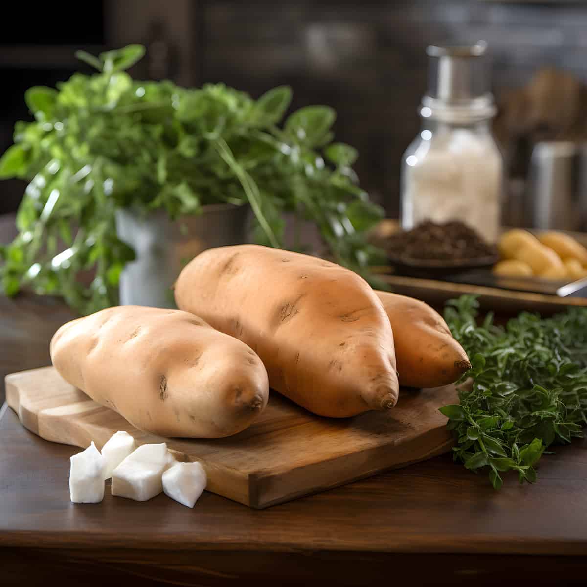 Hayman White Sweet Potatoes on a kitchen counter