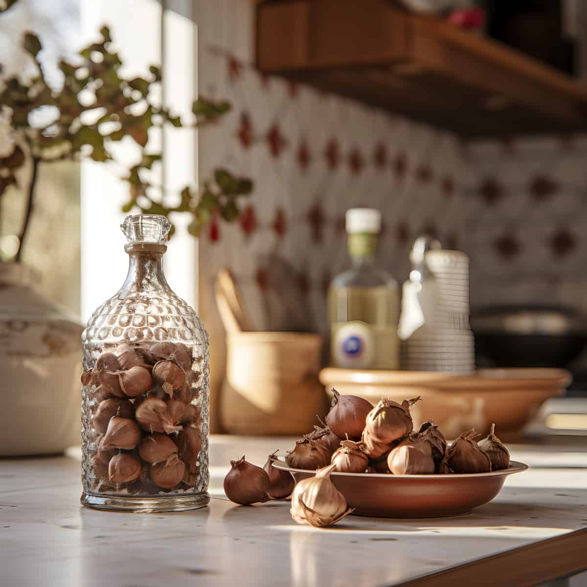 Hazelnuts on a kitchen counter