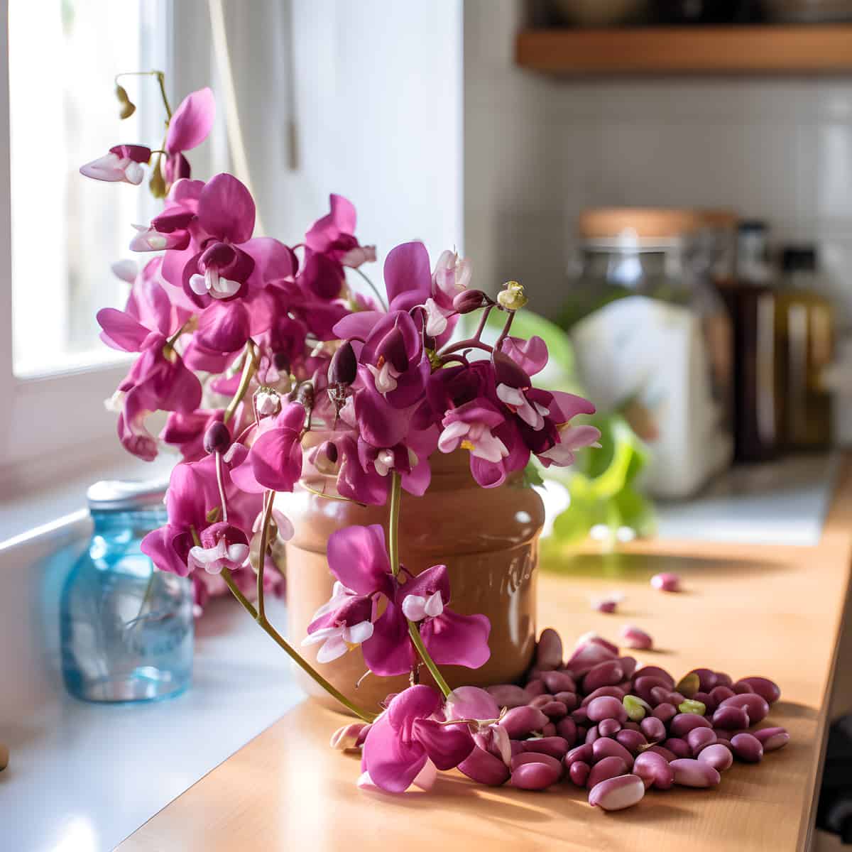 Hyacinth Beans on a kitchen counter
