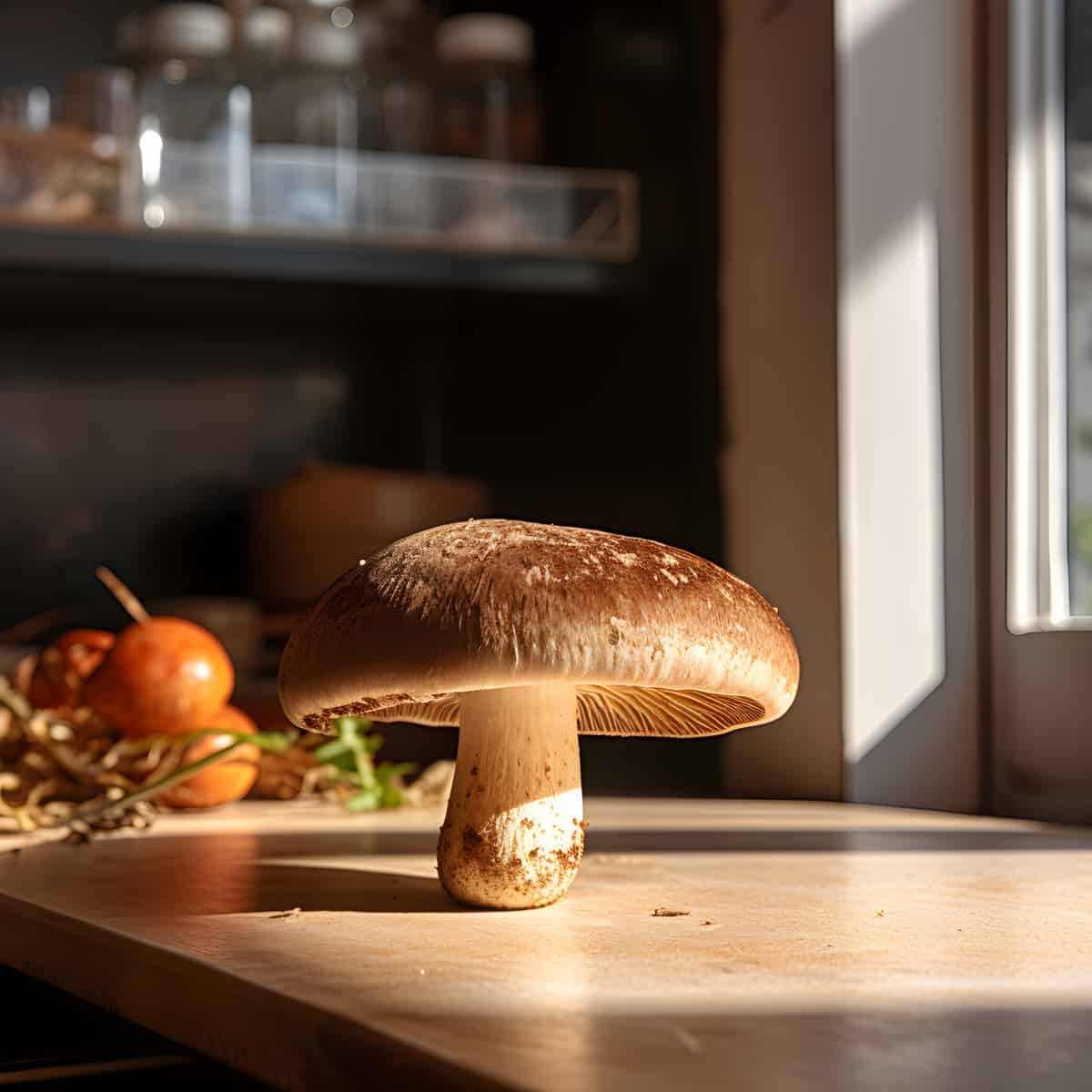 Italian Brown Mushrooms on a kitchen counter