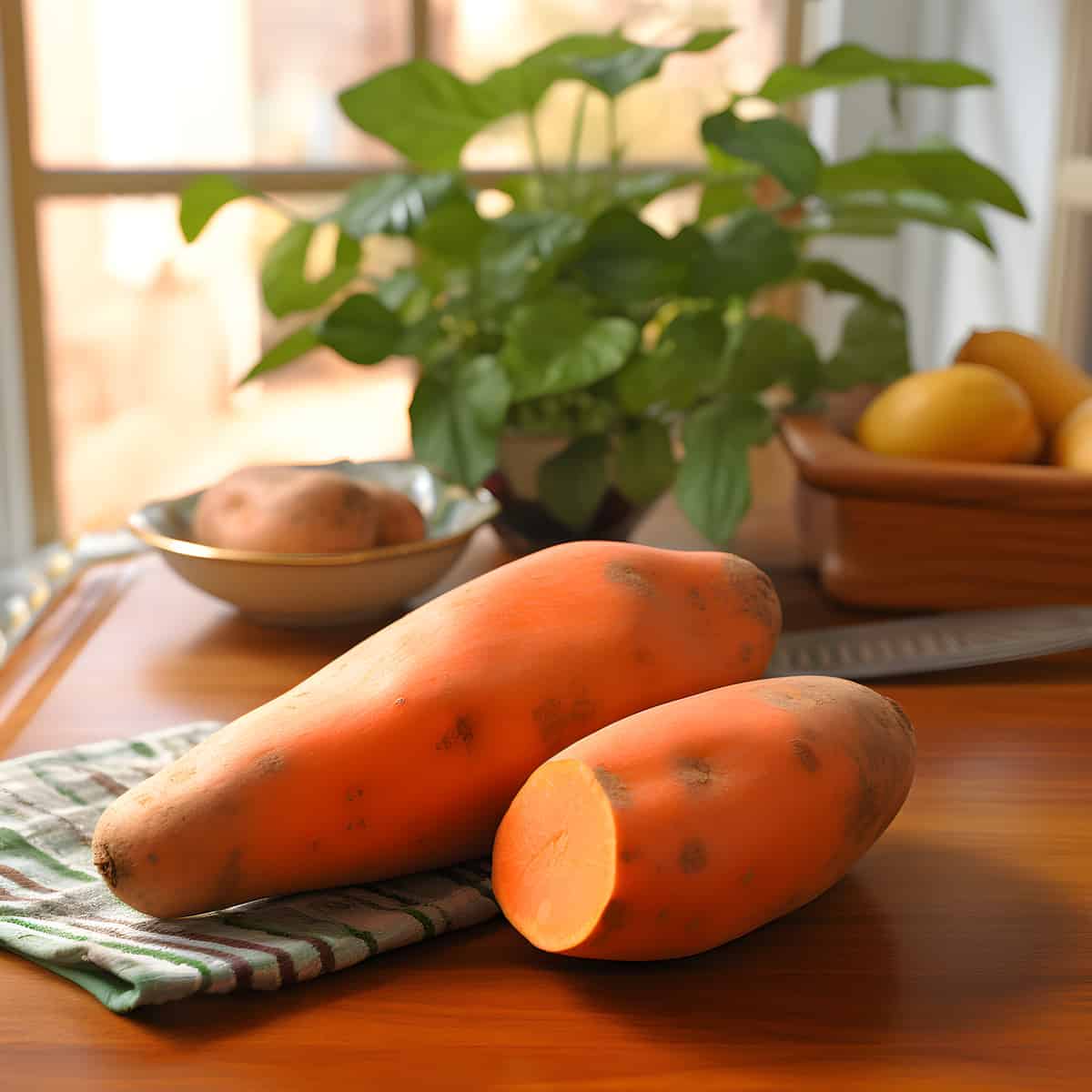 Jersey Orange Or Orange Little Stern Sweet Potatoes on a kitchen counter