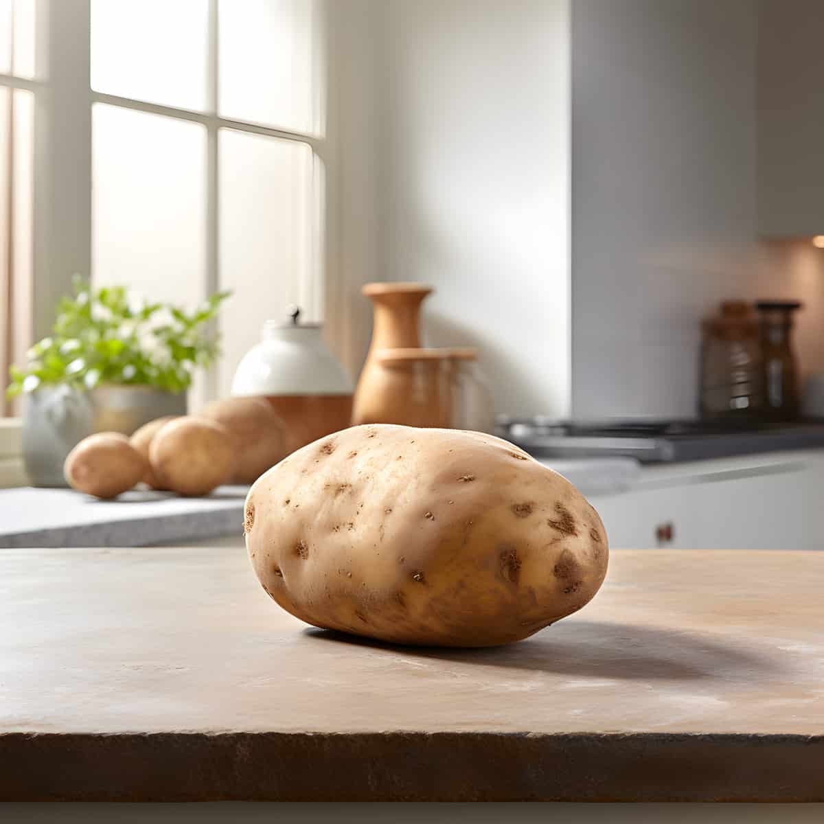 Jersey Royal Potatoes on a kitchen counter