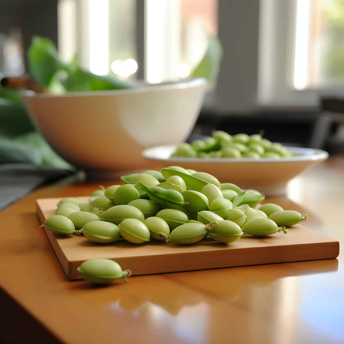 Lima Beans on a kitchen counter