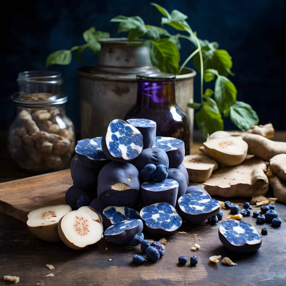 Linzer Blaue Potatoes on a kitchen counter
