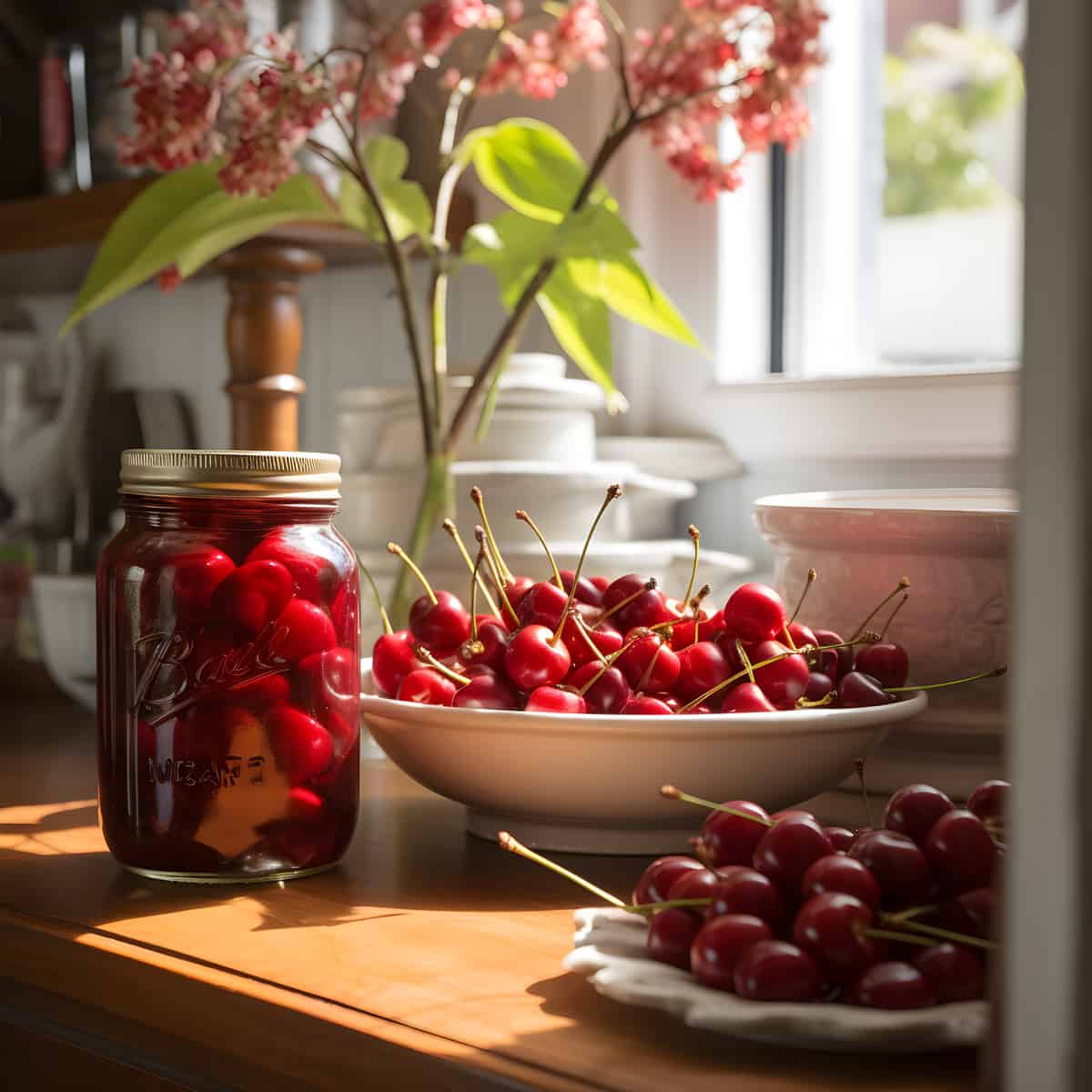 Manchurian Cherries on a kitchen counter