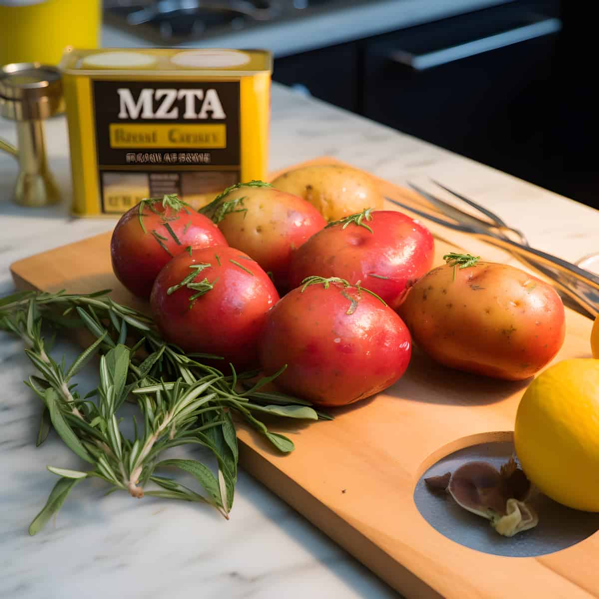 Mozart Potatoes on a kitchen counter