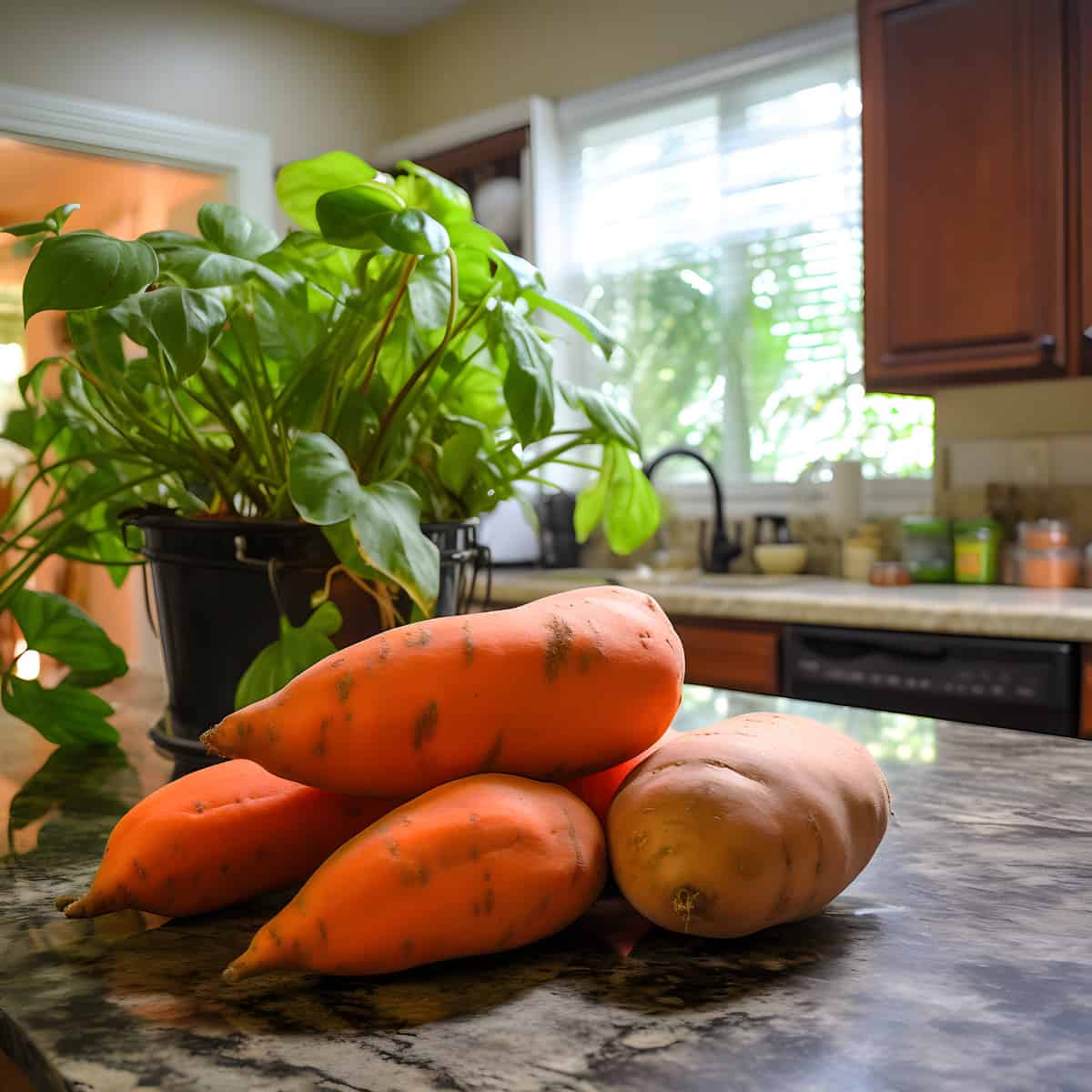 Murff Bush Porto Rico Sweet Potatoes on a kitchen counter