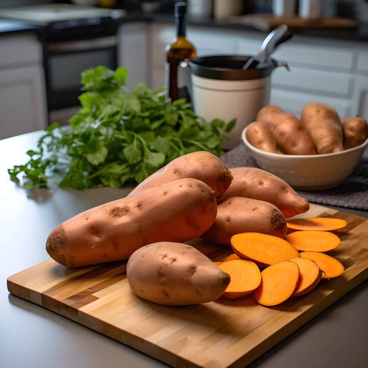 Nancy Gold Sweet Potatoes on a kitchen counter
