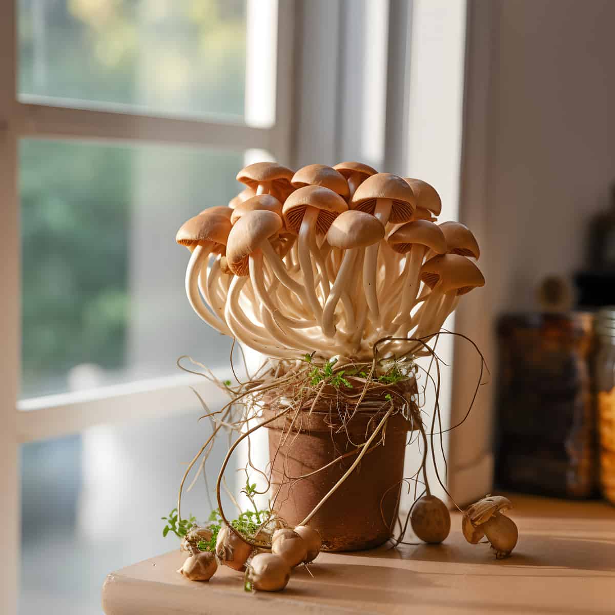 Paddy Straw Mushrooms on a kitchen counter