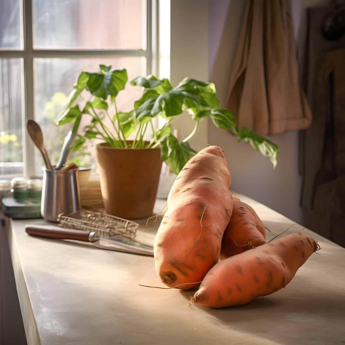 Papota Sweet Potatoes on a kitchen counter