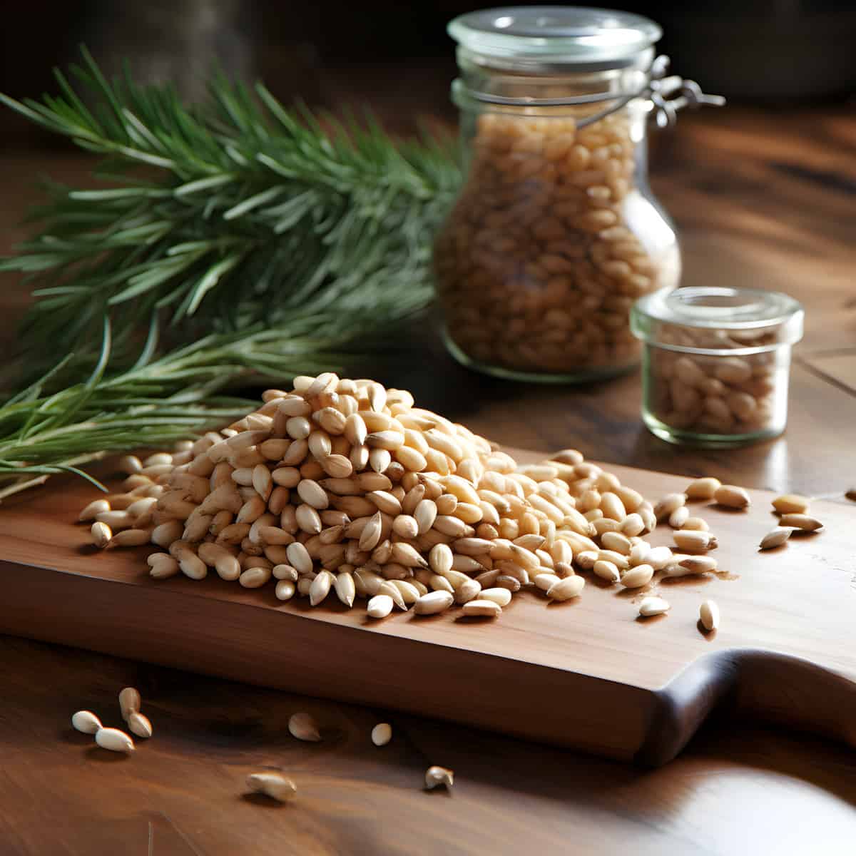 Pine Nuts on a kitchen counter